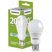 Лампа светодиодная A60 груша 20Вт 230В 6500К E27 GENERICA