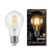 Лампа светодиодная филаментная LED 10 Вт 930 лм 2700К А60 груша теплый E27 AC 220В прозрачная колба Black Filament Gauss