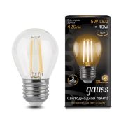 Лампа светодиодная филаментная LED 5 Вт 420 лм 2700К шар P45 теплый E27 AC 220В прозрачная колба Black Filament Gauss